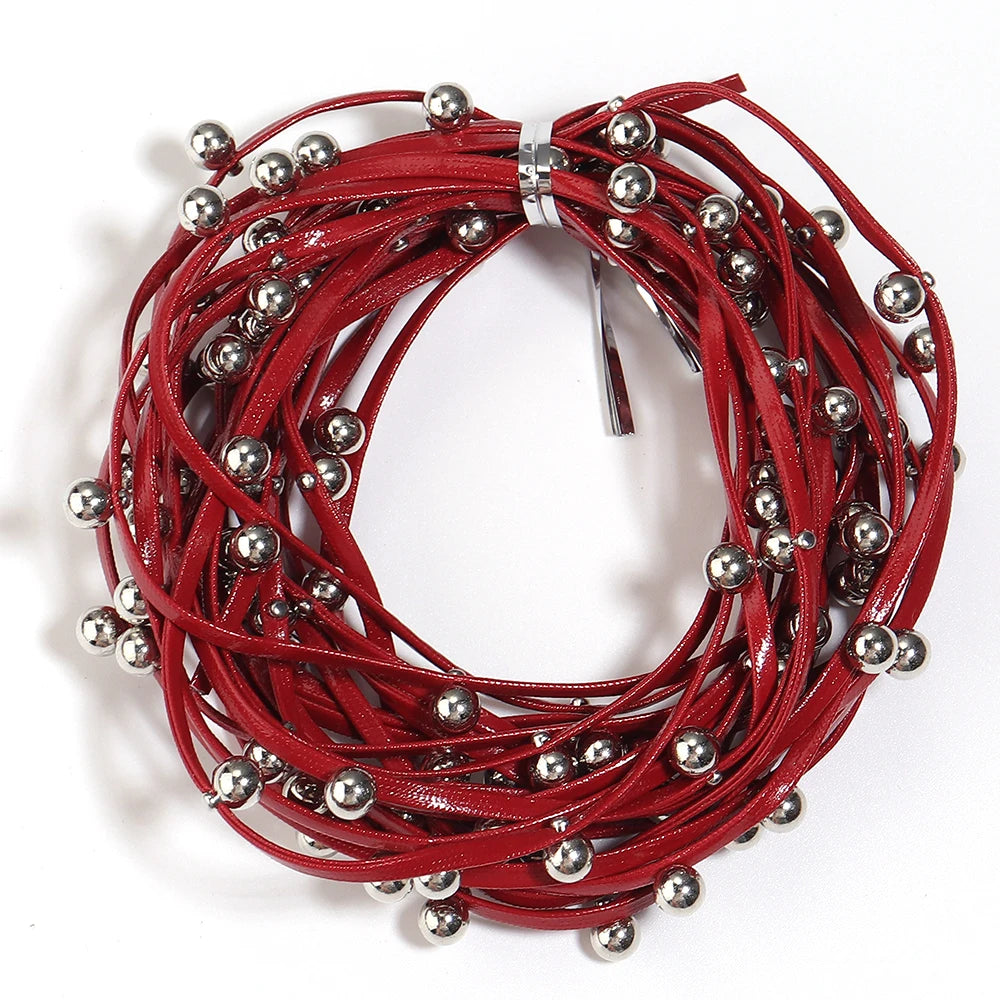 5 Yards Studded PU Leather Cord with Metal Ball Beads – DIY Leather Jewelry Cord PLUSH wine red