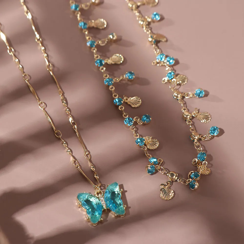 Zircon Butterfly Rhinestone Double Layer Choker Necklace Choker Necklace PLUSH