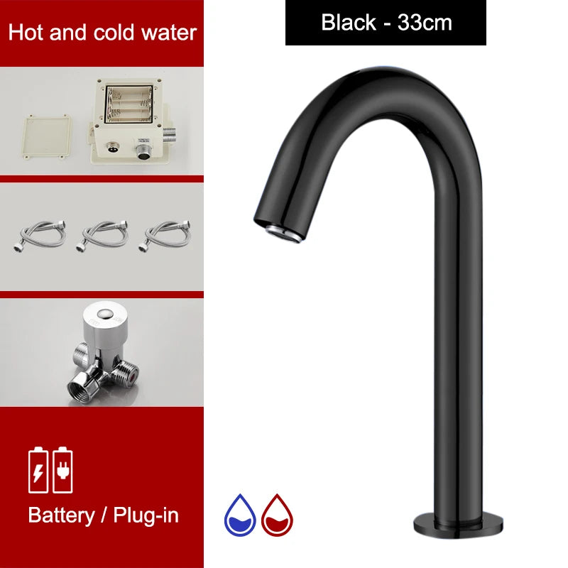 Touchless Sensor Basin Faucet Brass Single Hole Hot & Cold ELS83 Sensor Basin Faucet PLUSH Black tall hot cold G1/2