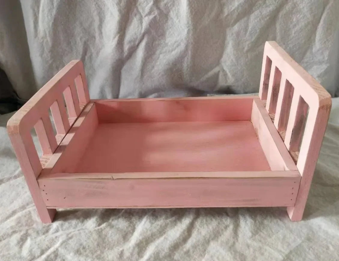 Newborn Photography Prop Wooden Mini Baby Bed – Studio Prop Photography Prop PLUSH Pink Bed