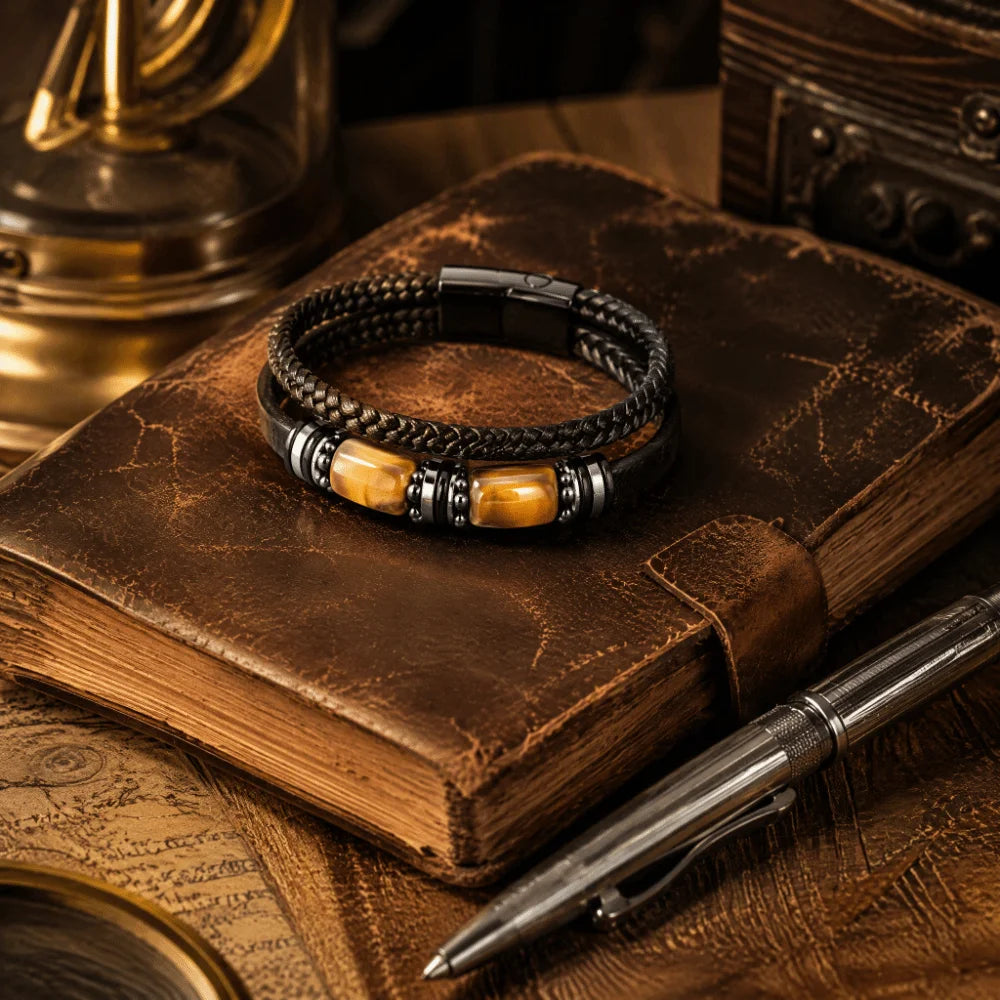Tiger Eye Stone Magnetic Buckle Men's Bracelet – Stainless Steel Men's Stone Bracelet PLUSH