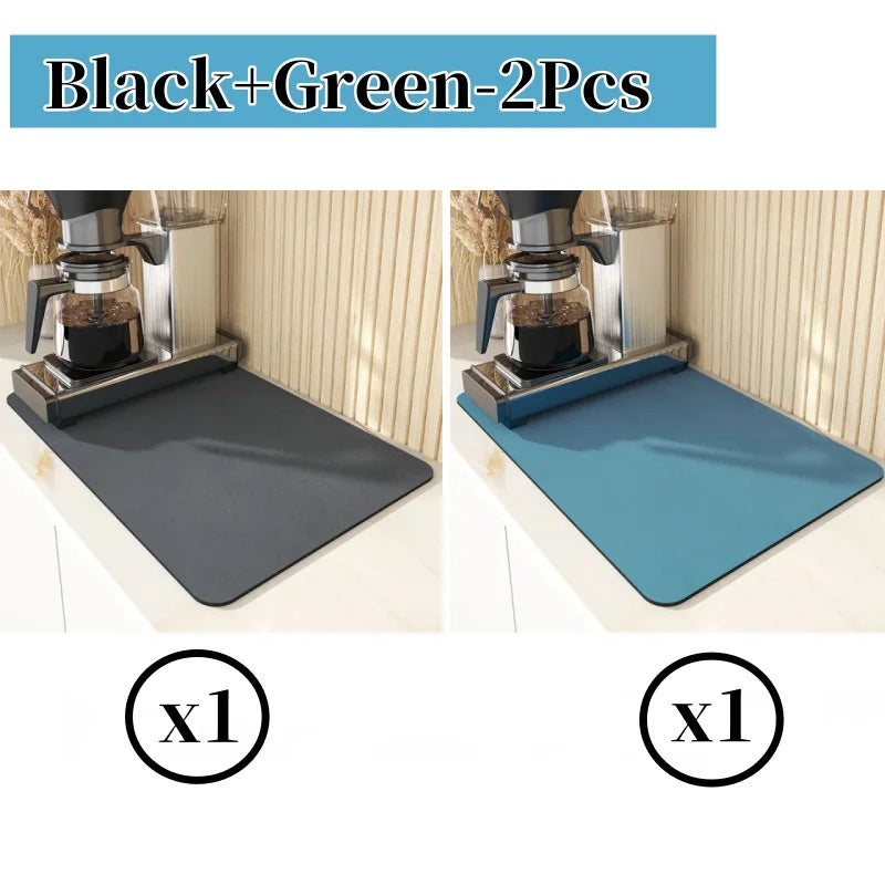 Super Absorbent Dish Drying Mat – Non-Slip Kitchen Drain Pad Dish Drying Mat PLUSH Green-2Pcs 30X40CM