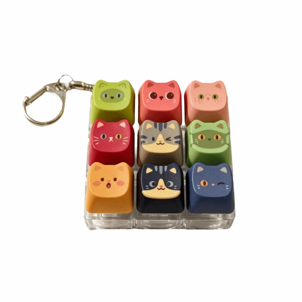 Cute Cat Keycap Keychain – Fidget Clicker Button Keychain Novelty Keychain PLUSH 9 key
