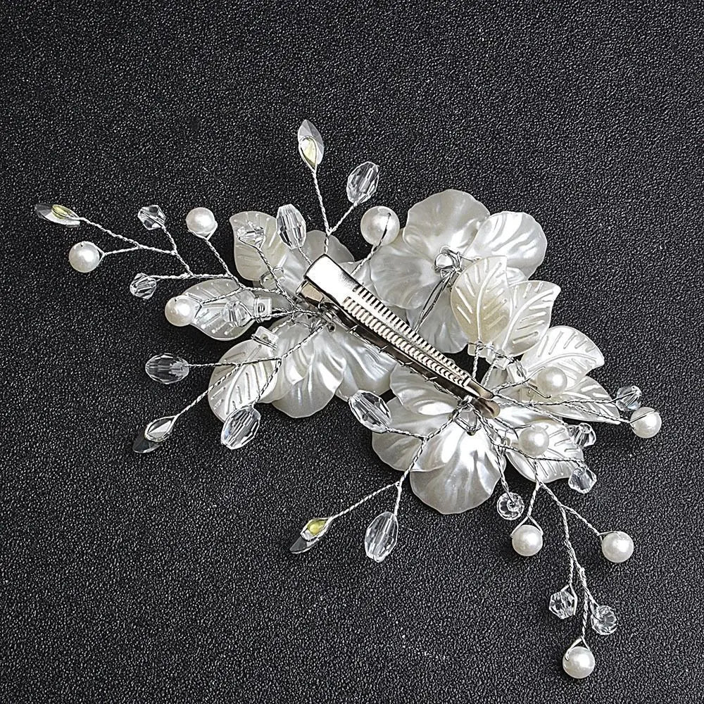 Crystal Pearl Flower Bridal Hairpin – Handmade Wedding Hair Clip Bridal Hair Clip PLUSH