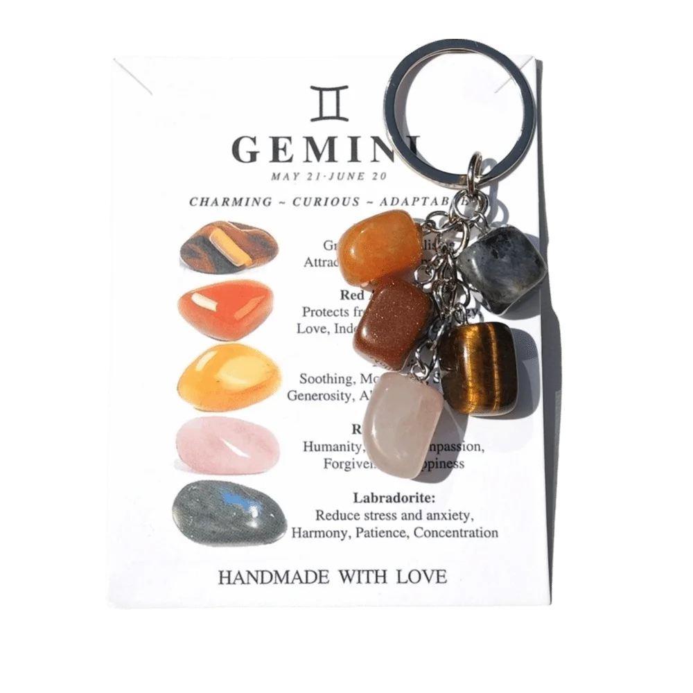Zodiac Constellation Birthstone Keychain – Stone & Alloy Zodiac Keychain PLUSH Gemini