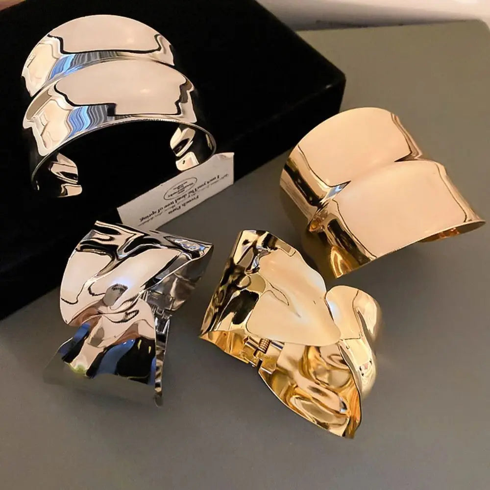 Minimalist Irregular Pleated Open Cuff Bangle – Gold & Silver Cuff Bangle Bracelet PLUSH