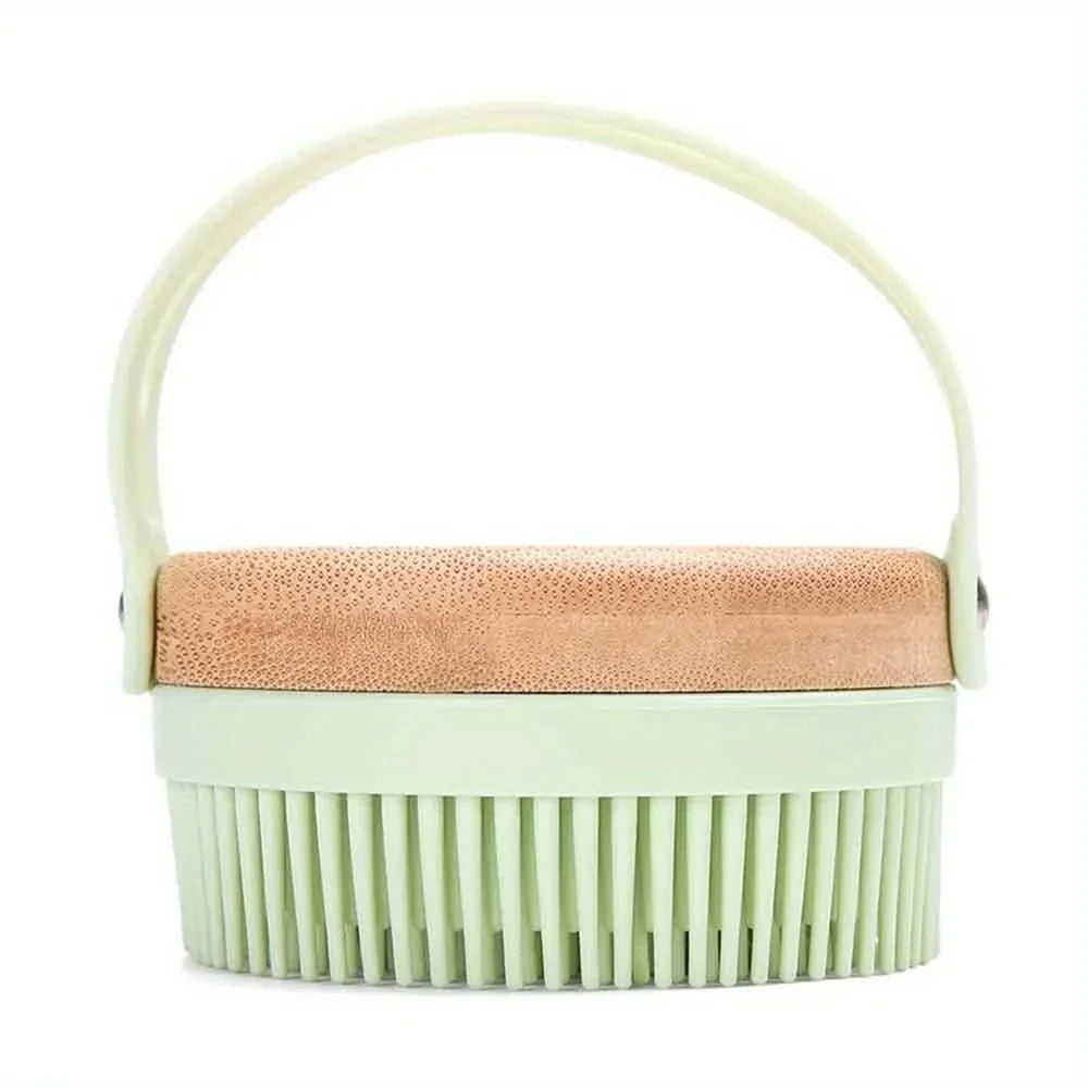 Silicone Body Scrubber with Bamboo Base – Exfoliating Bath Brush Exfoliating Bath Brush PLUSH Green