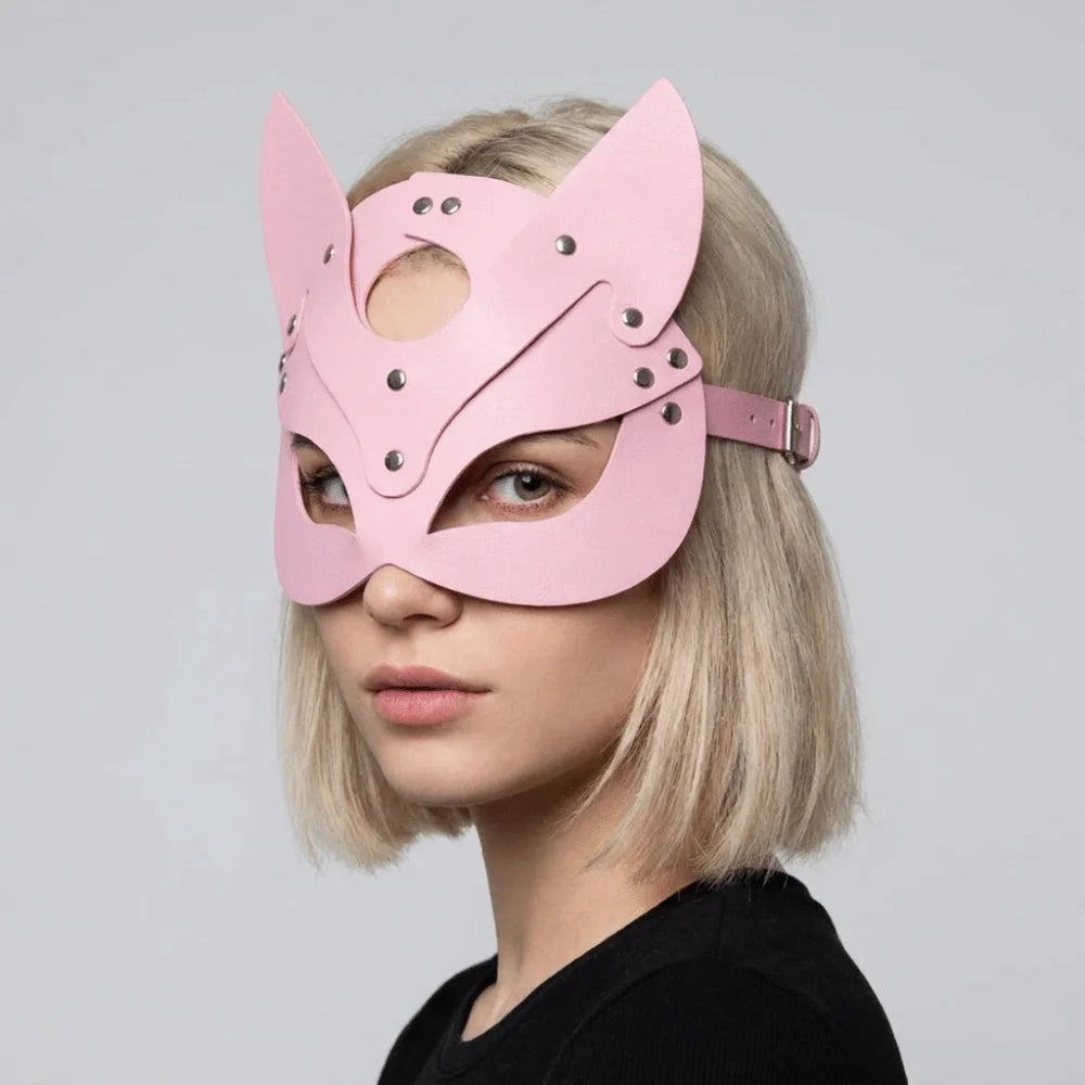 Punk PU Leather Half Face Mask | Animal Ears Masquerade Mask Costume Face Mask PLUSH