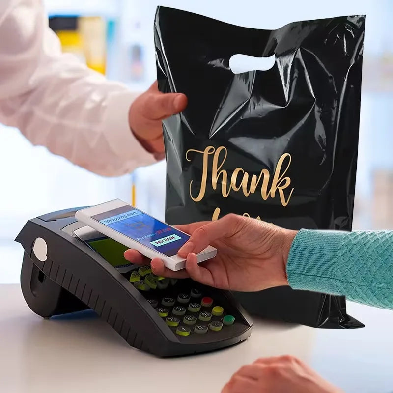 50pcs Black Thank You Plastic Shopping Bags | Party & Retail Plastic Shopping Bags PLUSH