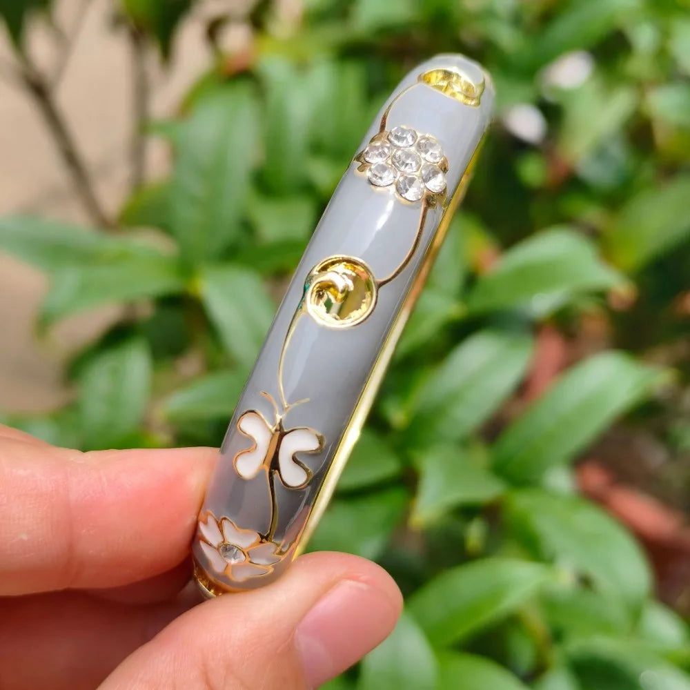 Cloisonné Enamel Bangle – Vintage Chinese Rhinestone Jewelry Enamel Bangle PLUSH 5