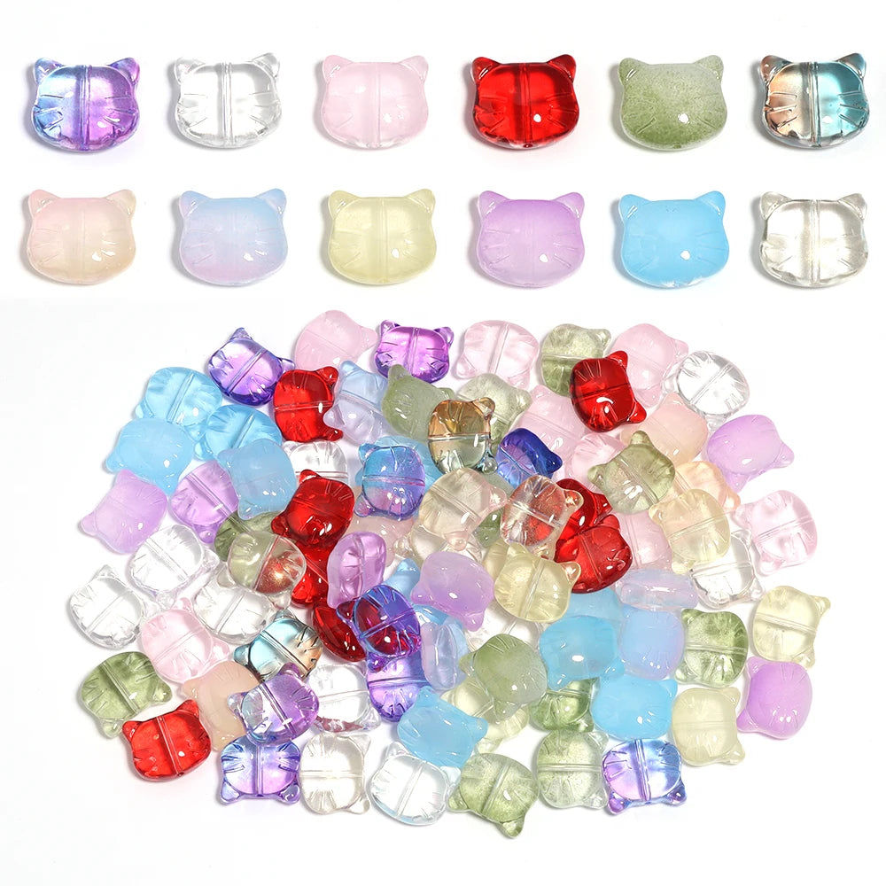 30pcs Glass Cat Head Beads 12x14mm Lampwork DIY Jewelry Lampwork Glass Beads PLUSH