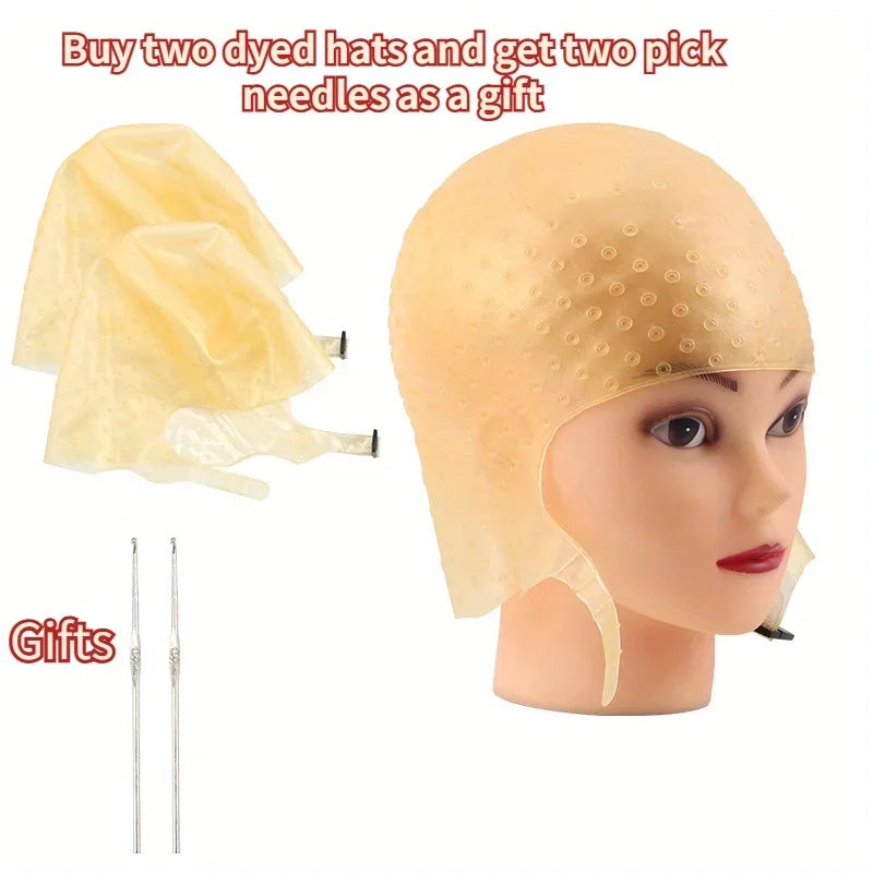 Professional Silicone Hair Coloring Cap & Hook Needle Set Hair Coloring Cap Set PLUSH
