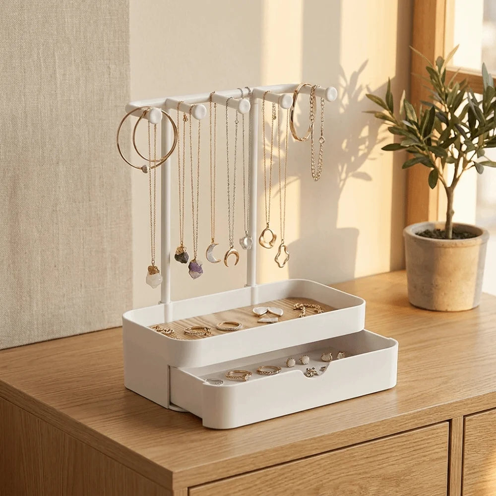 Vintage Wood Jewelry Organizer – Double Layer Display Rack Jewelry Organizer Rack PLUSH