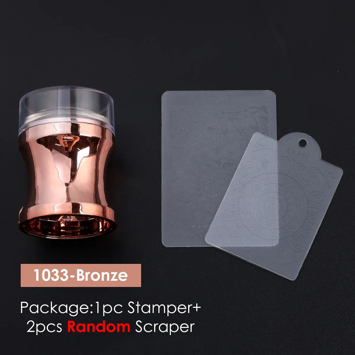 Silicone Jelly Nail Art Stamper & Scraper Set – 3pcs Nail Art Stamper PLUSH 1033-Bronze