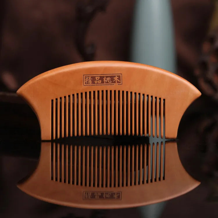 Natural Peach Wood Engraved Massage Comb – Anti-Static Hair Wooden Hair Comb PLUSH D