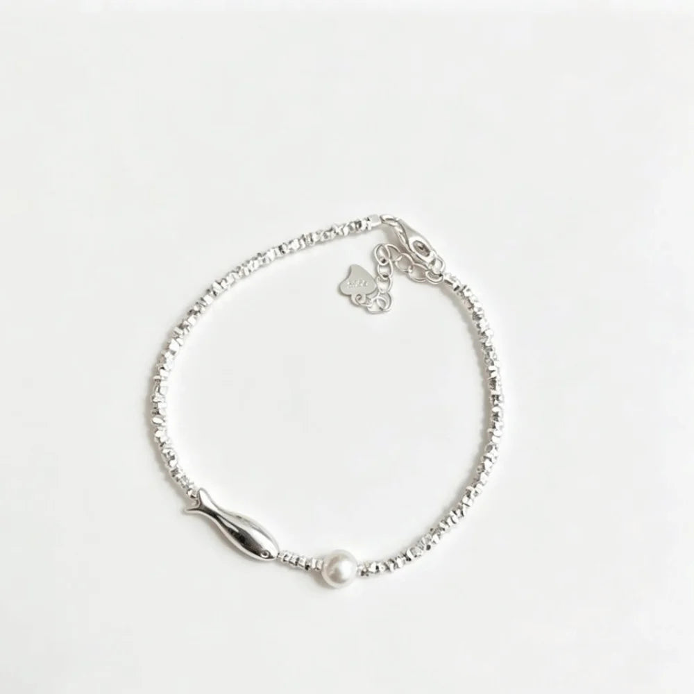 Silver Fish & Imitation Pearl Link Bracelet for Women Fashion Bracelet PLUSH