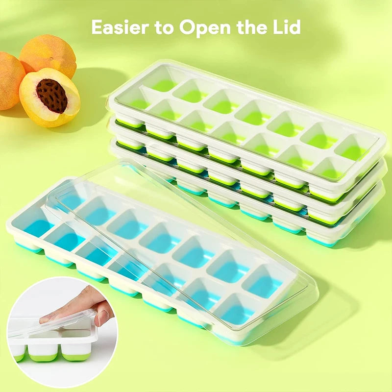 Silicone Ice Cube Tray with Lid – 14 Square Easy Release Mold Ice Cube Tray PLUSH