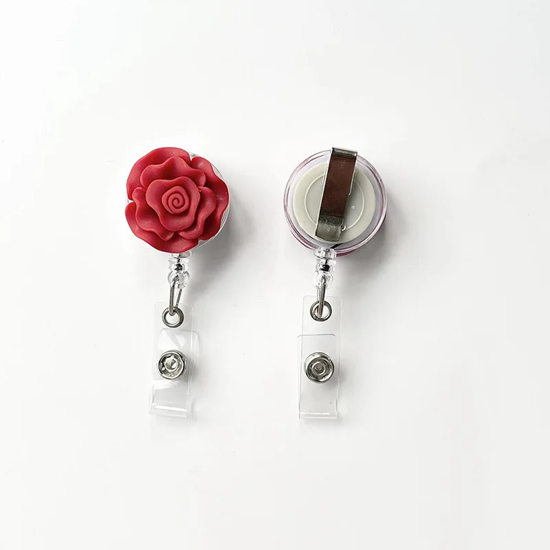 3D Rose Retractable Badge Reel – Floral ID Card Holder Clip Badge Reel Holder PLUSH