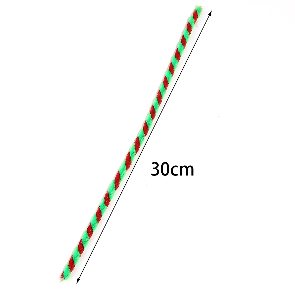 100pcs Christmas Striped Chenille Pipe Cleaners 30cm DIY Craft Craft Pipe Cleaners PLUSH