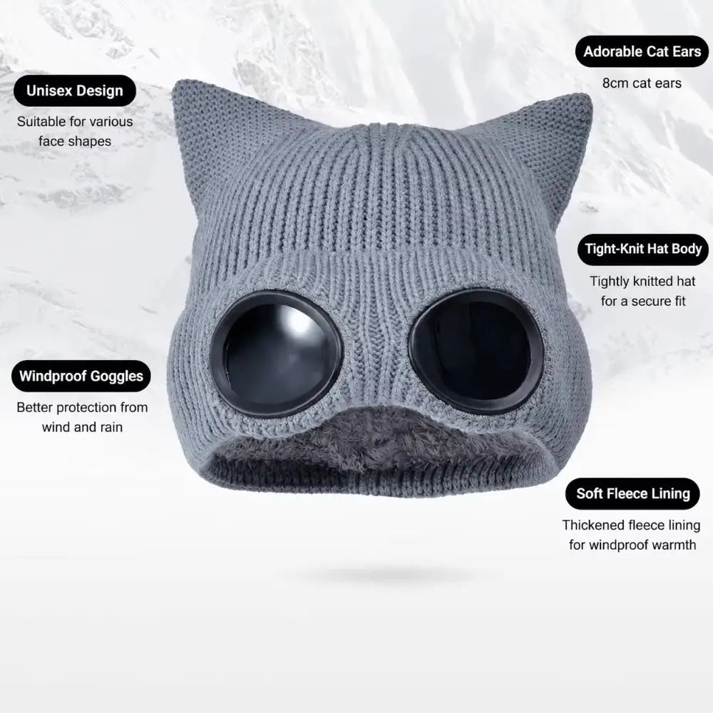Women's Windproof Knit Ski Mask Hat with Removable Glasses Knit Ski Mask Hat PLUSH