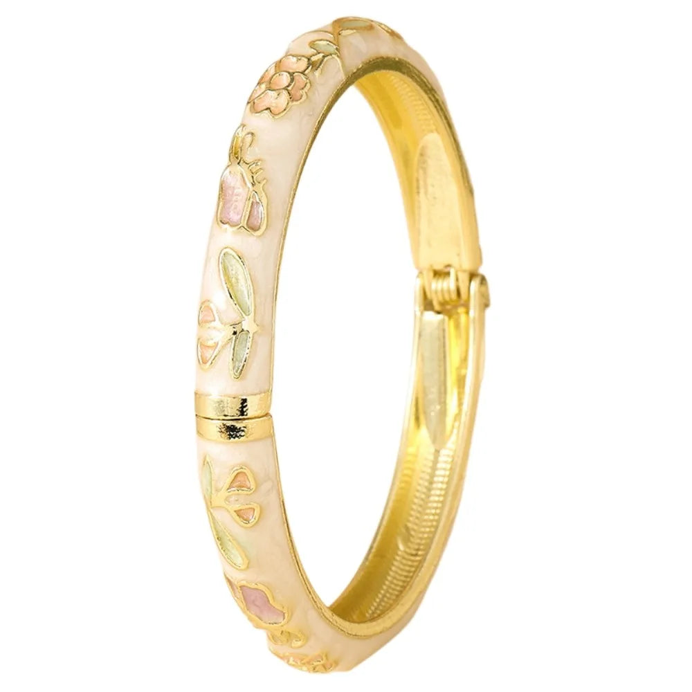 Enamel Cloisonné Bangle – Vintage Floral Women's Bracelet Enamel Bangle Bracelet PLUSH StyleB White