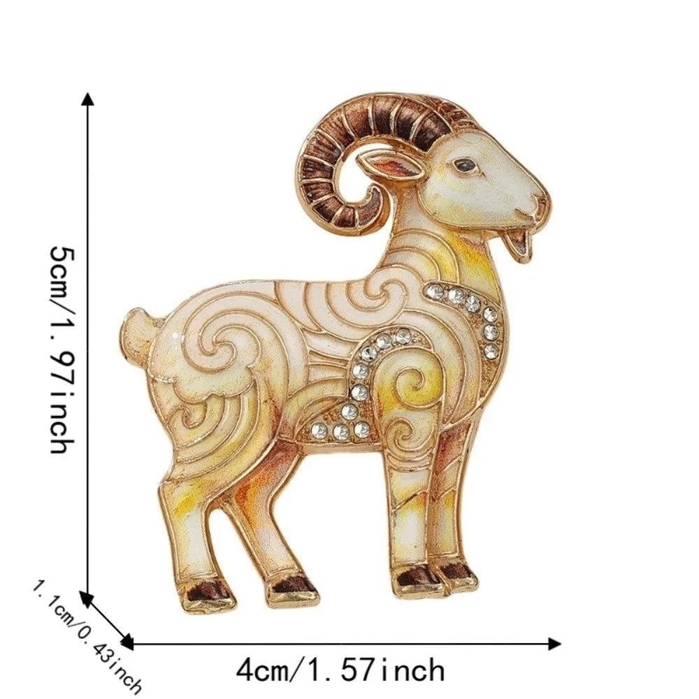 Goat Enamel Rhinestone Brooch – Vintage Animal Lapel Pin Enamel Brooch Pin PLUSH