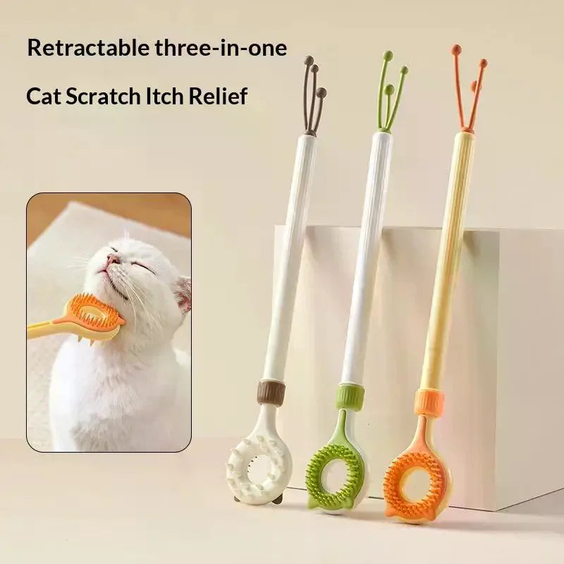 2-in-1 Retractable Cat Teaser Wand & Grooming Massager Toy Interactive Cat Toy PLUSH