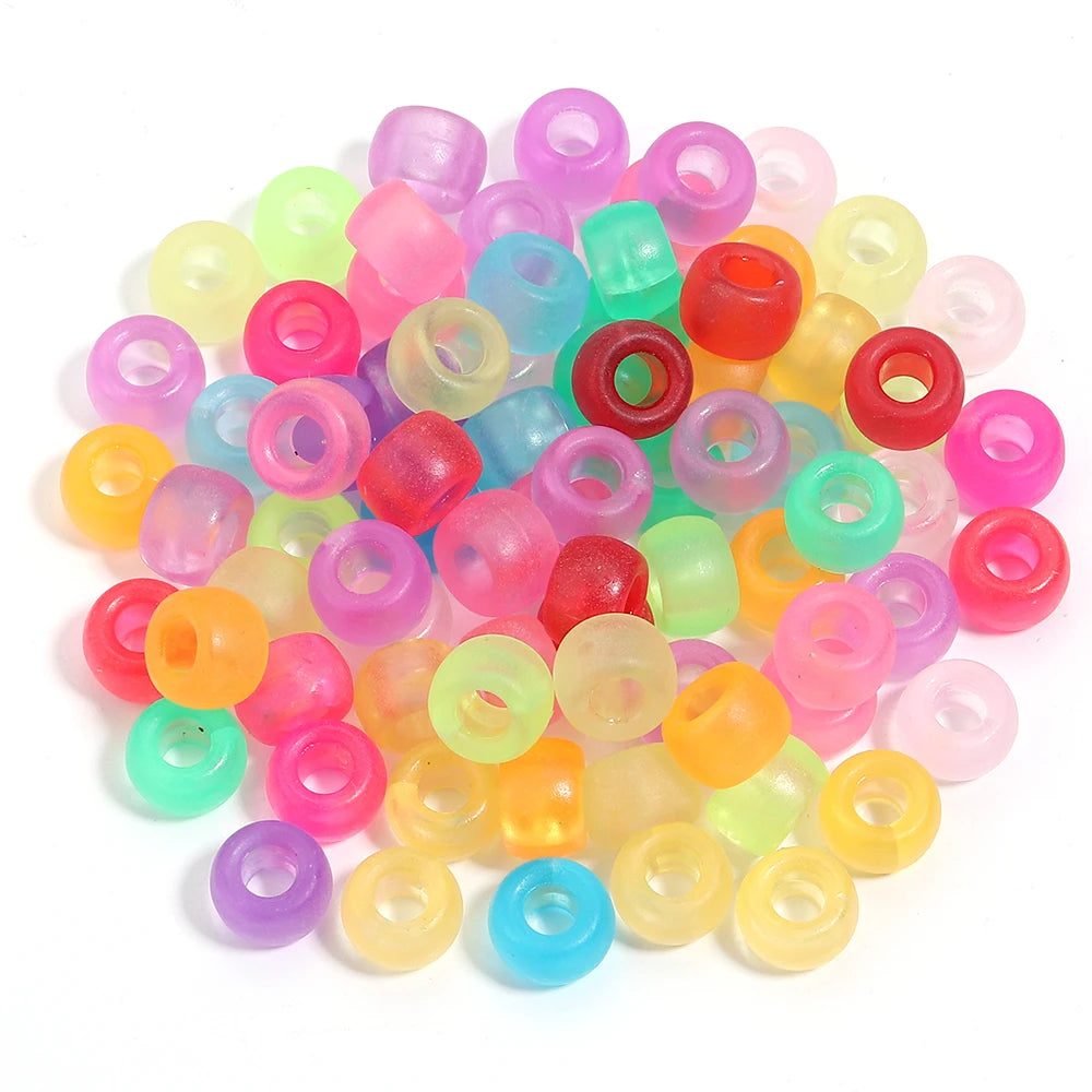200pcs Glitter Big Hole Acrylic Pony Beads – DIY Jewelry Making Acrylic Pony Beads PLUSH frosted mixed