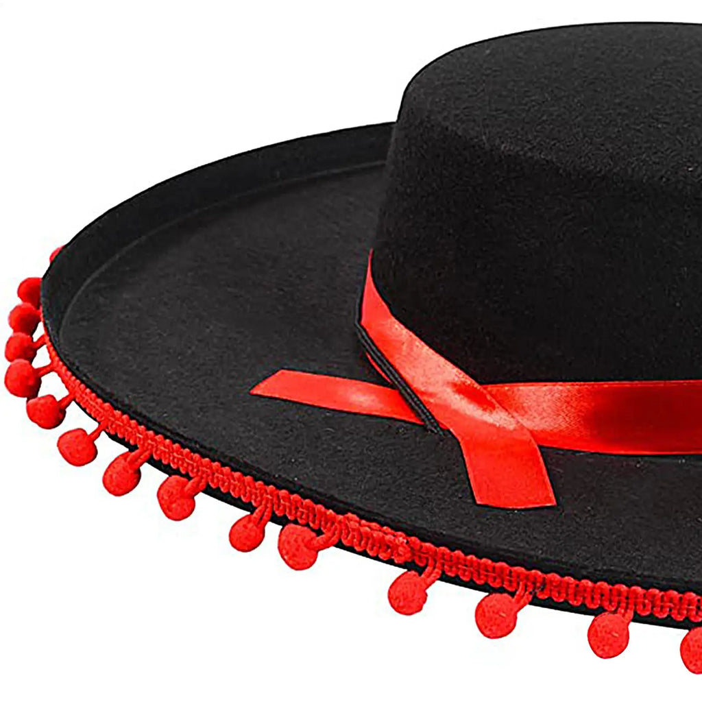 Mexican Sombrero Hat Adults Wide Brim Costume with Pom-Poms Costume Sombrero Hat PLUSH