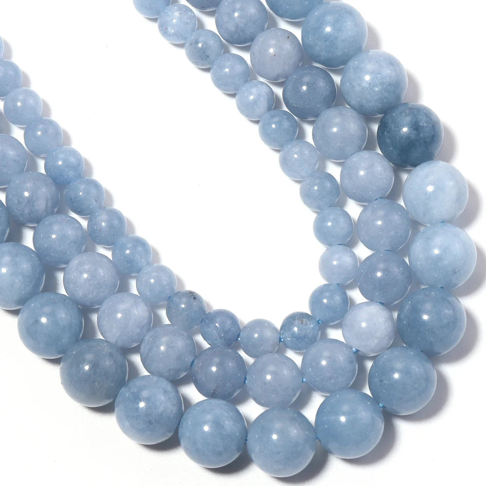Blue Angelite Natural Stone Beads 6/8/10mm DIY Jewelry Natural Stone Beads PLUSH