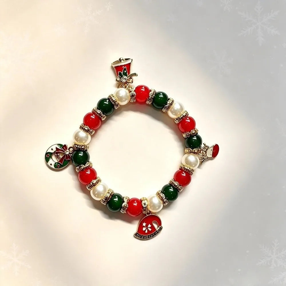 Christmas Beaded Charm Bracelet – Snowman Santa Snowflake Charm Bracelet PLUSH style4