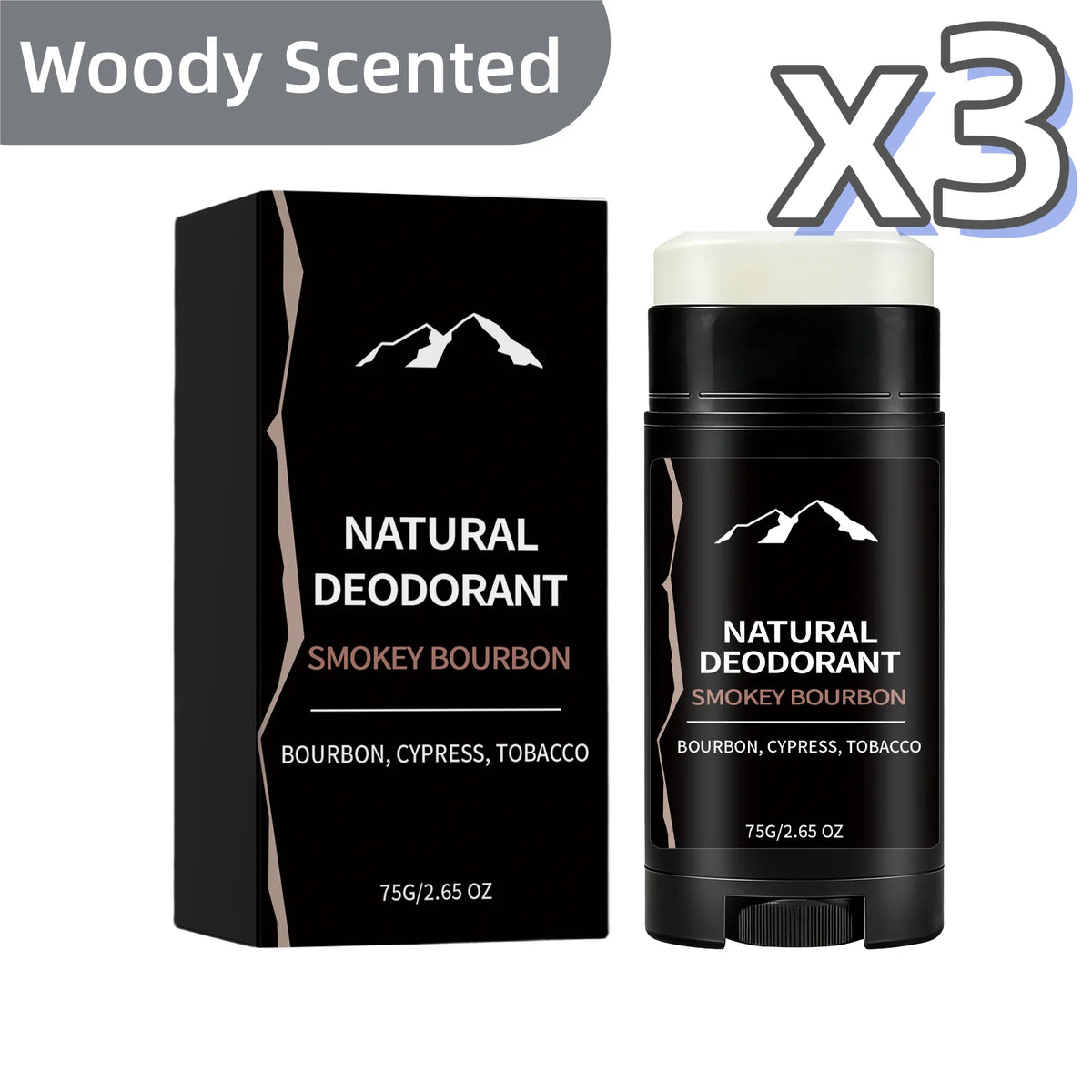 Men's Woody Tobacco Deodorant Stick – Long-Lasting 75g Men's Deodorant Stick PLUSH 75g Boxed x 3pcs
