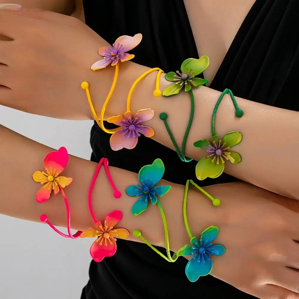 Colorful Floral Arm Cuff Open Bangle – Neon Gradient Armlet Arm Cuff Bangle PLUSH