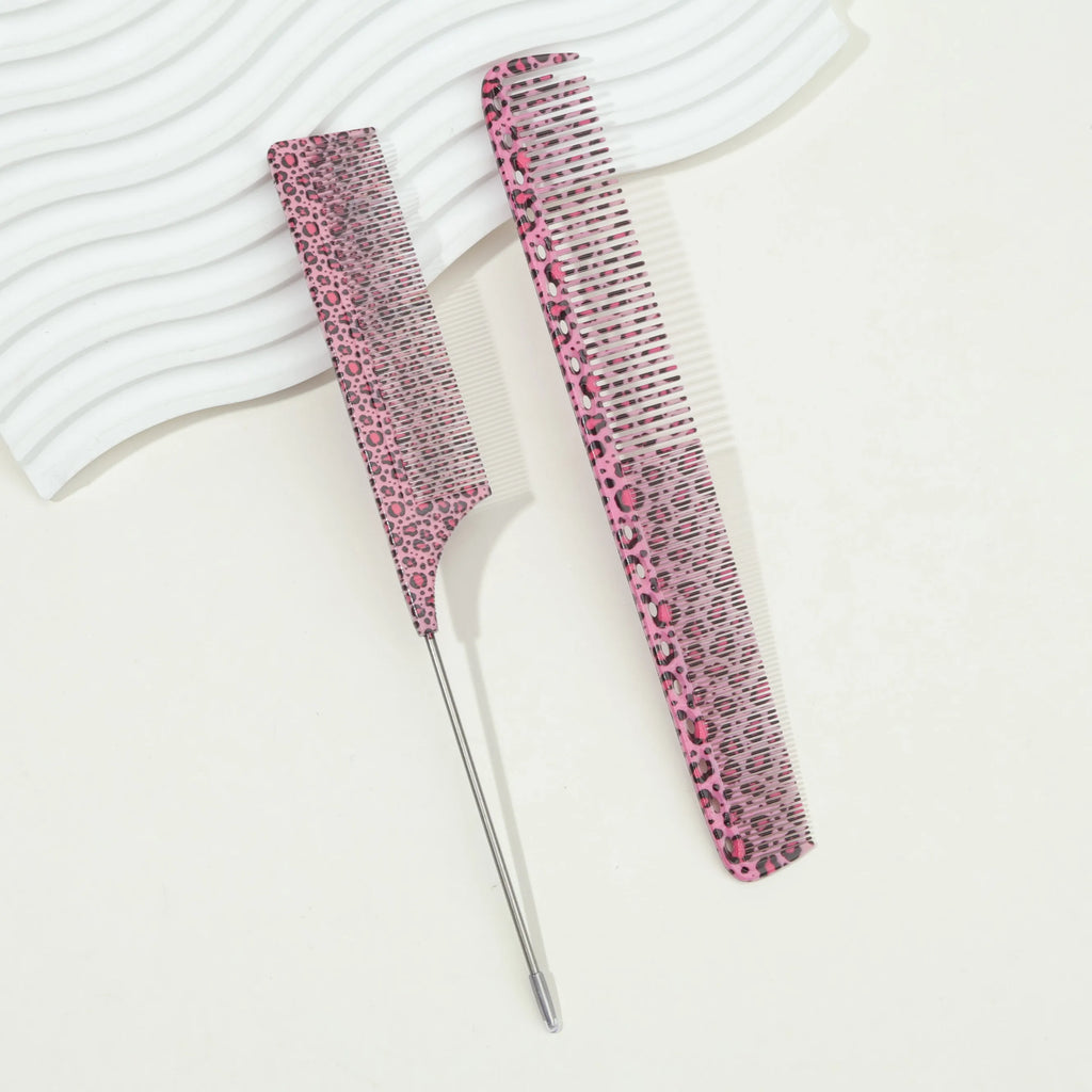 Leopard Pattern Hair Combs Set – Tail & Smooth Comb, All Hair Hair Comb Set PLUSH