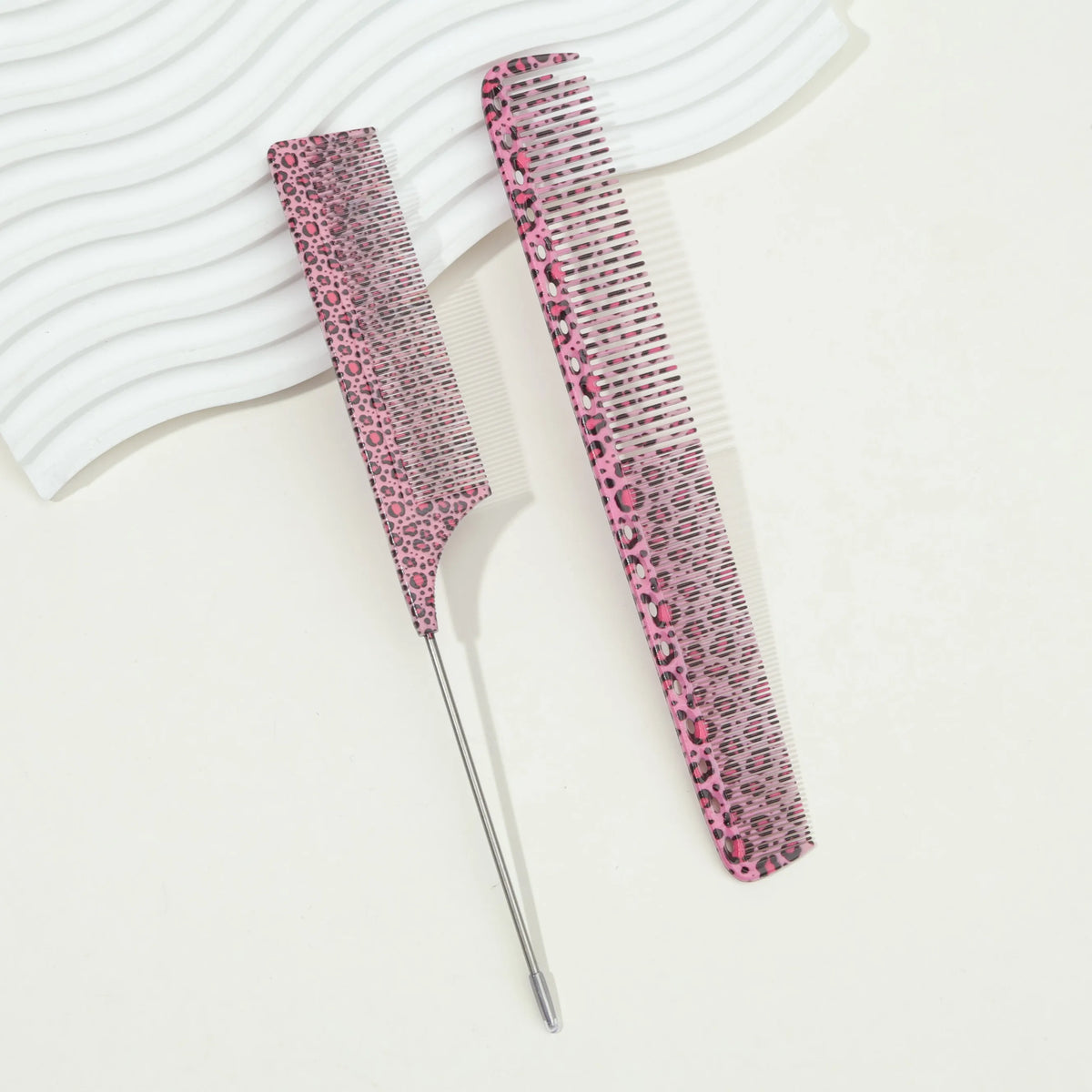 Leopard Pattern Hair Combs Set – Tail & Smooth Comb, All Hair Hair Comb Set PLUSH