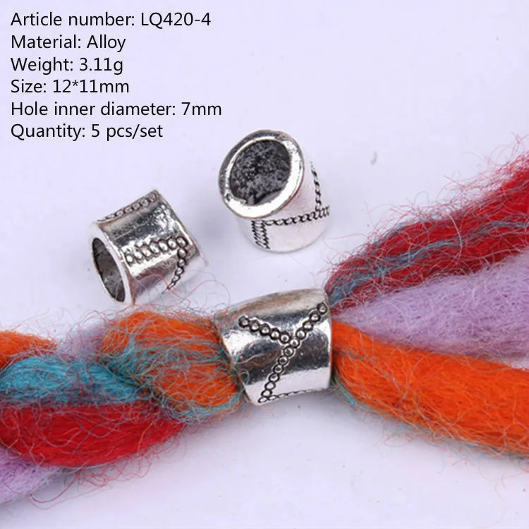 5pcs Silver Viking Dreadlock Hair Beads – Braid Cuffs & Clips