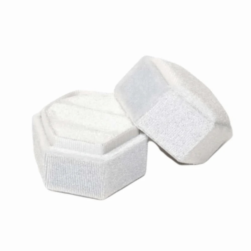 Velvet Hexagon Ring Box – Double Slot Jewelry Display Case Ring Display Box PLUSH White