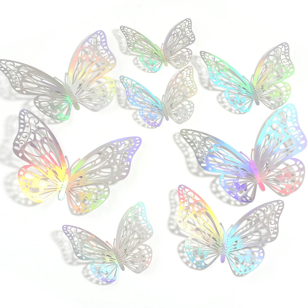 3D Hollow Butterfly Wall Stickers – DIY Home & Party Decor Wall Sticker Decals PLUSH colorful White