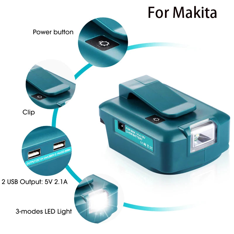 Makita 14.4V–18V Battery LED Work Light & Dual USB Adapter Battery LED Adapter PLUSH
