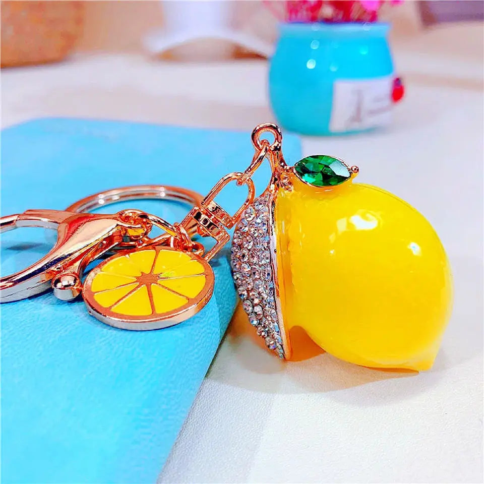 Rhinestone Lemon Keychain – Alloy Fruit Key Ring & Bag Charm Fashion Keychain PLUSH