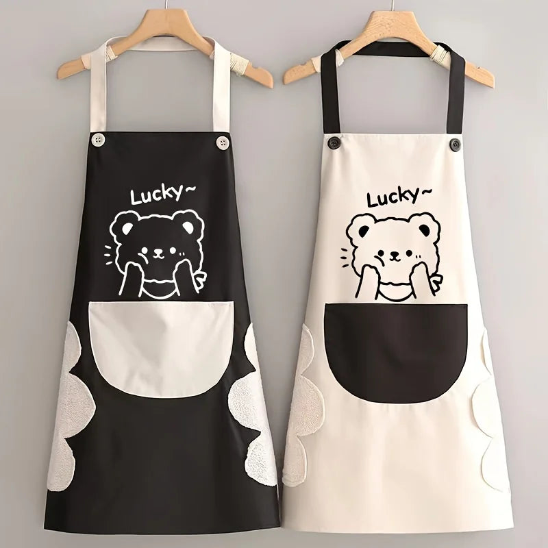 Cartoon Bear Couple Kitchen Apron – PVC, Adjustable, Easy Clean Kitchen Apron PLUSH