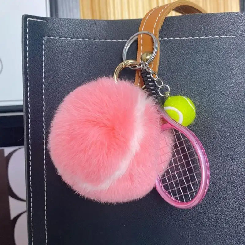 Tennis Ball Plush Keychain – Cute Cartoon Fur Bag Pendant Plush Keychain Charm PLUSH A2