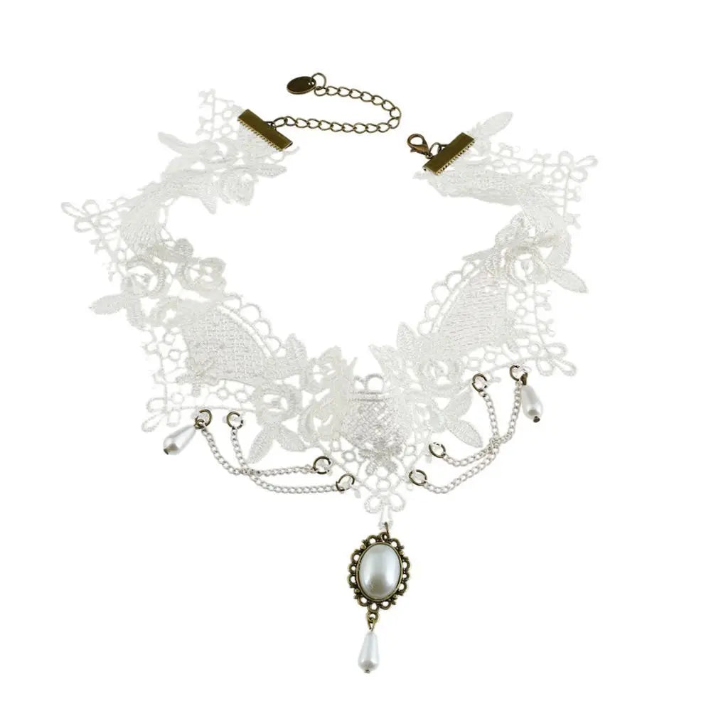 Punk Lace Pearl Choker Necklace – Bridal Wedding Jewelry Choker Necklace PLUSH