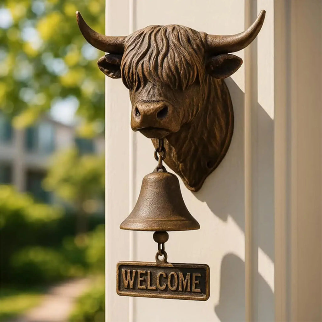 Rustic Cow Welcome Bell Wall Mount Manual Doorbell Decor Manual Doorbell Decor PLUSH