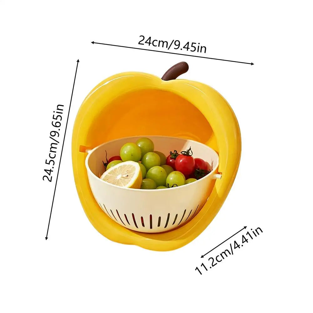 Double Layer Fruit & Vegetable Drain Basket with Handle Kitchen Drain Basket PLUSH Yellow