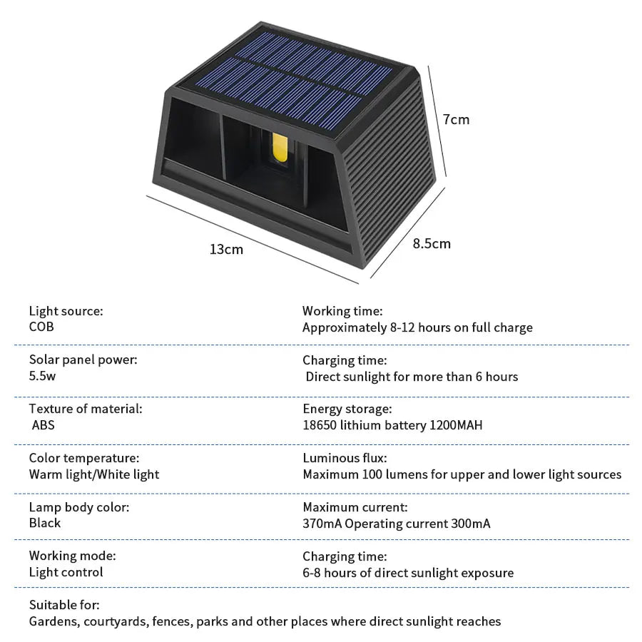 COB Solar Wall Light Dusk to Dawn – IP65 Outdoor LED Lamp Solar Outdoor Wall Light PLUSH