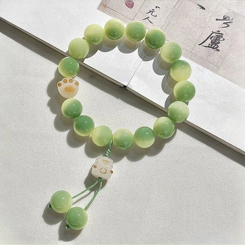 Lucky Cat Bodhi Bead Bracelet – Y2K Unisex Fortune Jewelry Beaded Strand Bracelet PLUSH