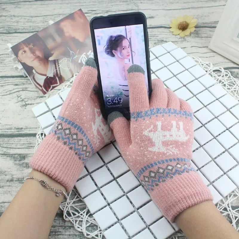 Winter Knitted Cashmere Gloves – Christmas Deer Touch Screen Winter Knitted Gloves PLUSH