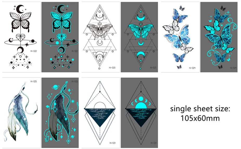 Luminous Glow Temporary Tattoo Stickers – Snake & Butterfly