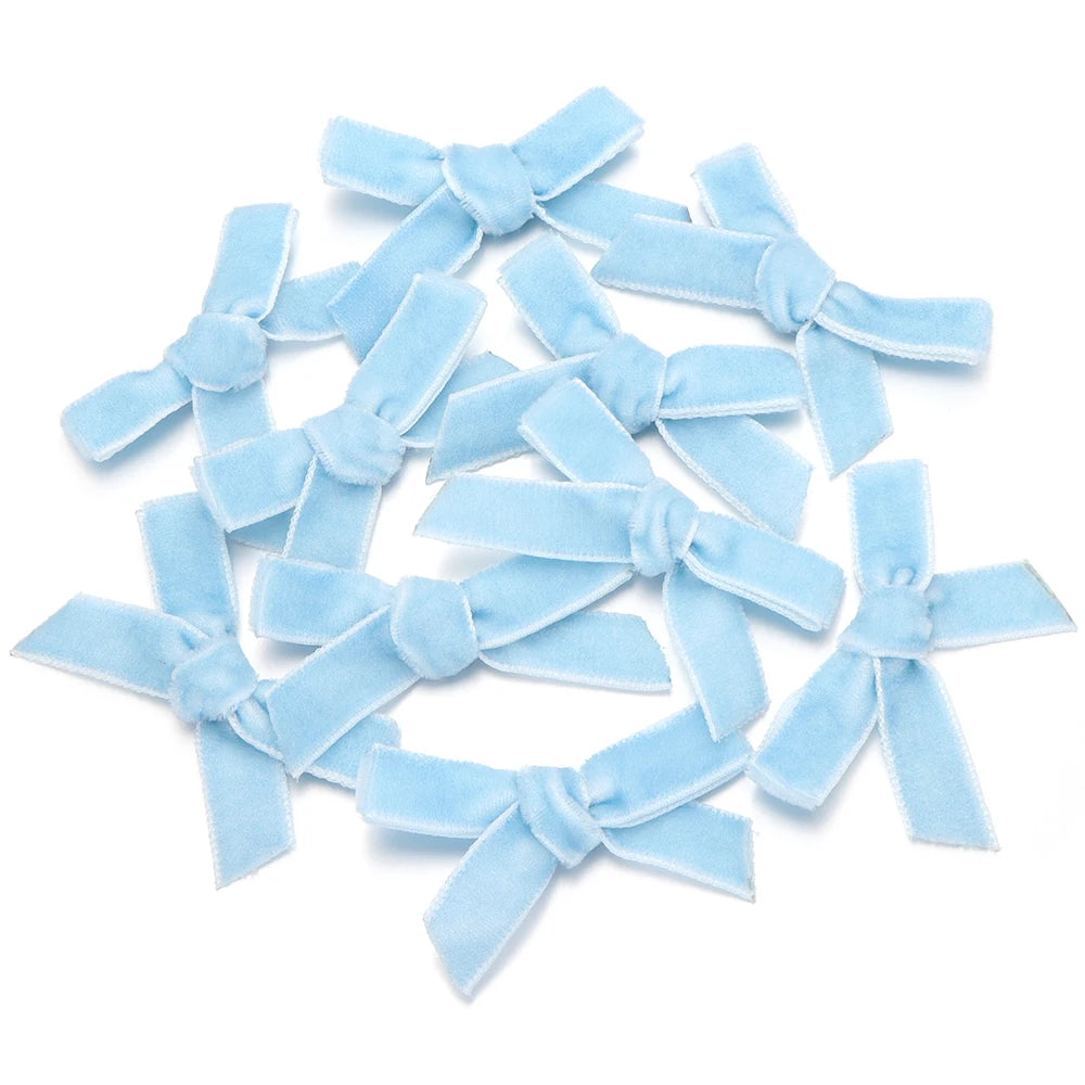 10pcs Velvet Flocking Bow Ribbons 1cm – DIY Hair & Gift Decor Velvet Bow Ribbons PLUSH blue